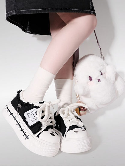 Sneakers Cute Black Ghost Platform Canvas and White