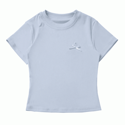 T-Shirt Rundhals Schleifendetail Blau