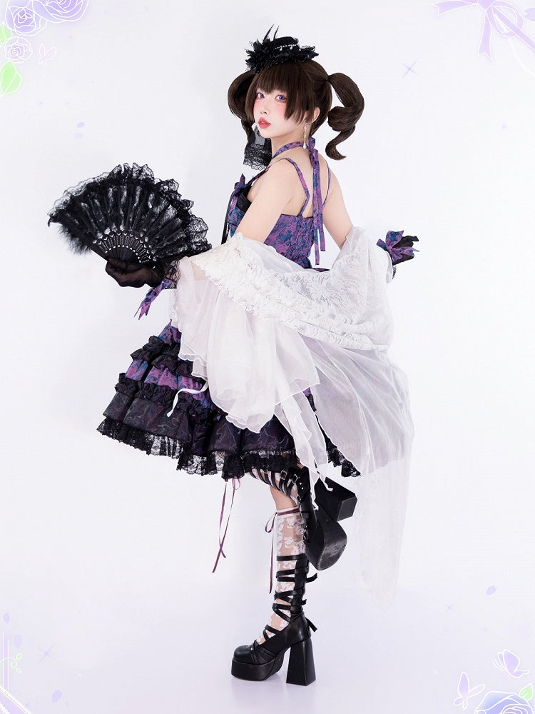 Ornate Lace Feather Fan in Black