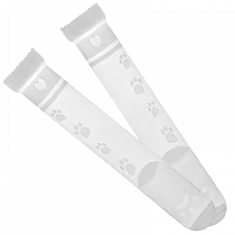 白い半透明の猫の足跡柄オーバーニーストッキング