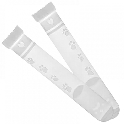 白い半透明の猫の足跡柄オーバーニーストッキング