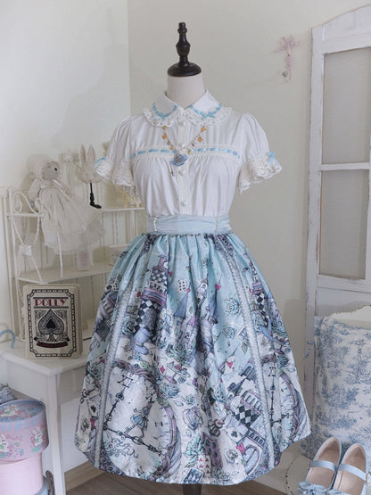 Theme Lolita Skirt Sweet Alice Blue Wonderland in Print