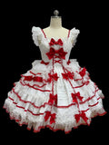 Rock Schleife Süße Prinzessin Akzente Rot Lolita Weiß und Pullover