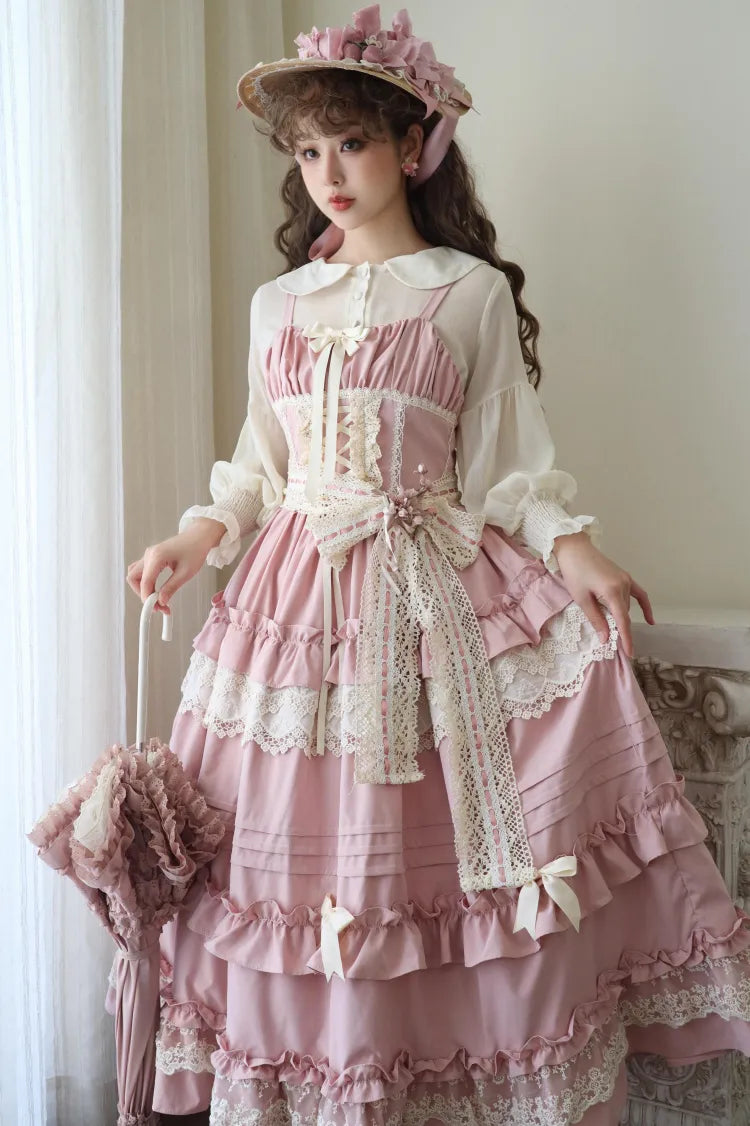 Ruffle Blossom Lolita Dress Outfit Pink Straps Cherry Adjustable Festival Jumper Style Sakura Skirt House