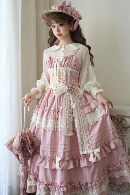 Ruffle Blossom Lolita Dress Outfit Pink Straps Cherry Adjustable Festival Jumper Style Sakura Skirt House