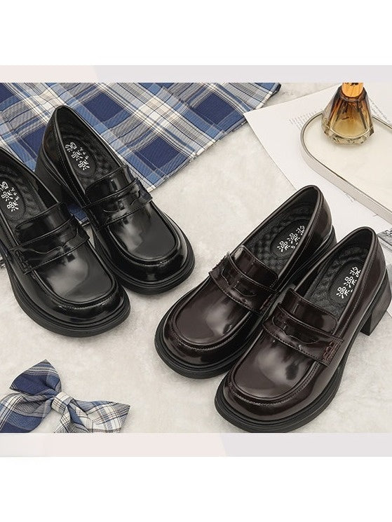 Brown Glossy PU 5.5cm Heel School Uniform Shoes