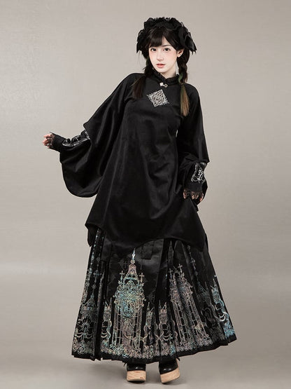 Black Han Lolita Cross Skirt Print Gothic Horse-face with