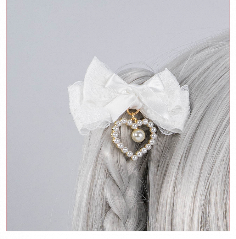 5色のビーズハートチャーム ジライケイ レースリボンヘアクリップ