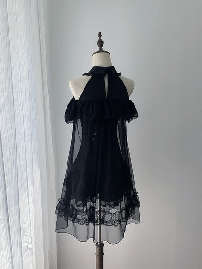 Japanese Elegant Off-Shoulder Dress – Summer Lady Black Lolita Gown
