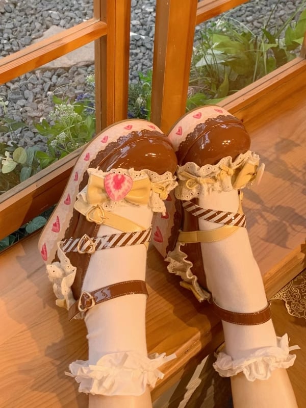 Shoes Chocolate Platform Cake Jane Lolita Strawberry Mary Brown Sweet