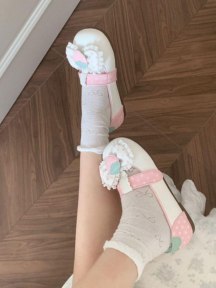 Flat - Shoes White Sweet Lolita Strap Velcro T-Bar