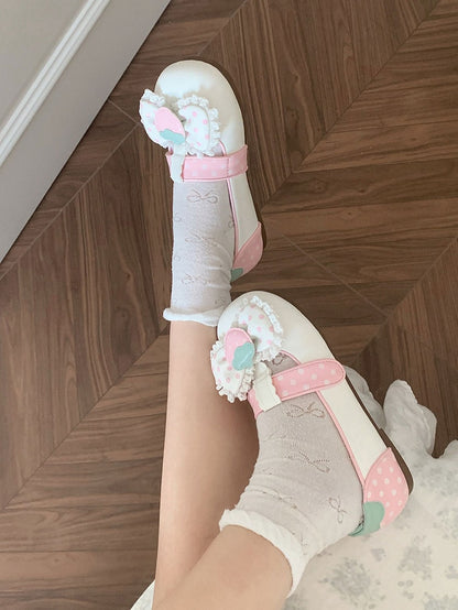 Flat - Shoes White Sweet Lolita Strap Velcro T-Bar