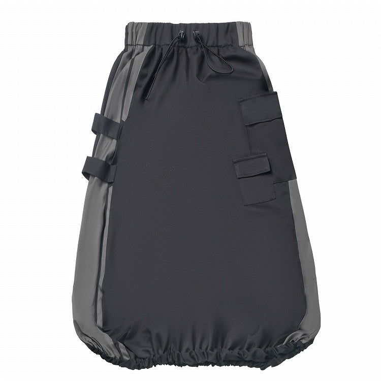 Hem Bubble Skirt Version Short/Long Waist Drawstring and Black and Gray Colorblock