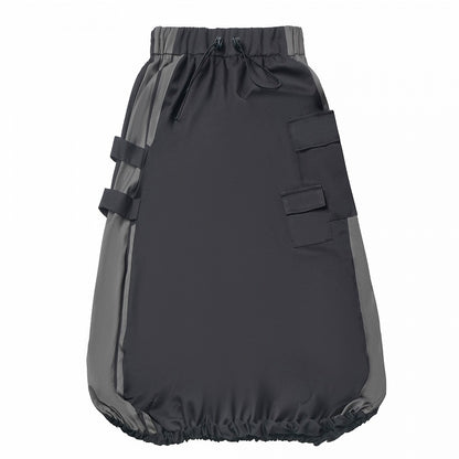 Hem Bubble Skirt Version Short/Long Waist Drawstring and Black and Gray Colorblock