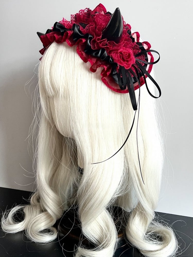 Lace and Color Hairband Devil 8 – Accents with Horn Ruffles Gothic Options