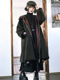 Floral Black - with Print Hooded Zipper Front Gothic Bubble Hem Coat