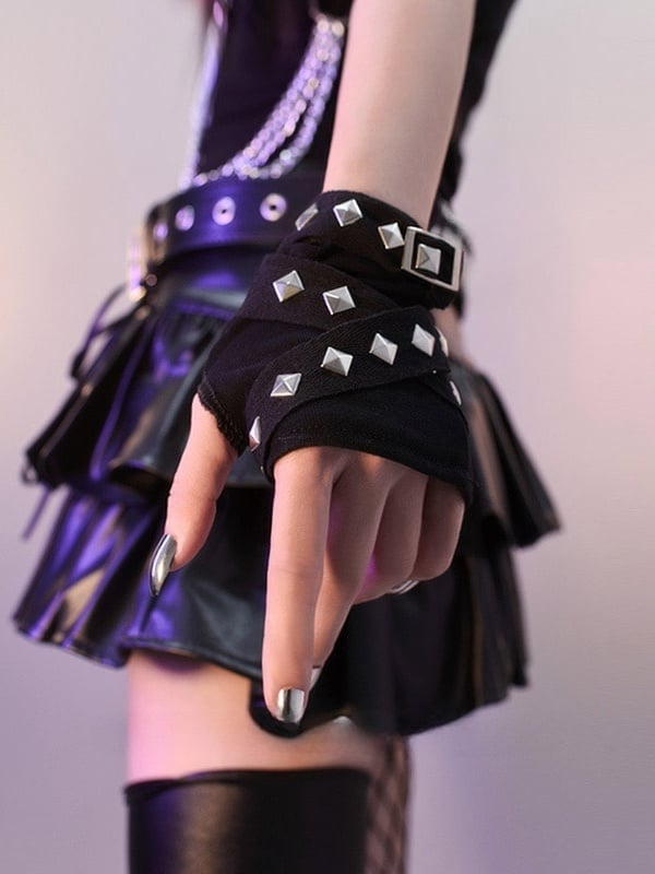 Gothic Schwarze Cyberpunk Nietenhandschuhe