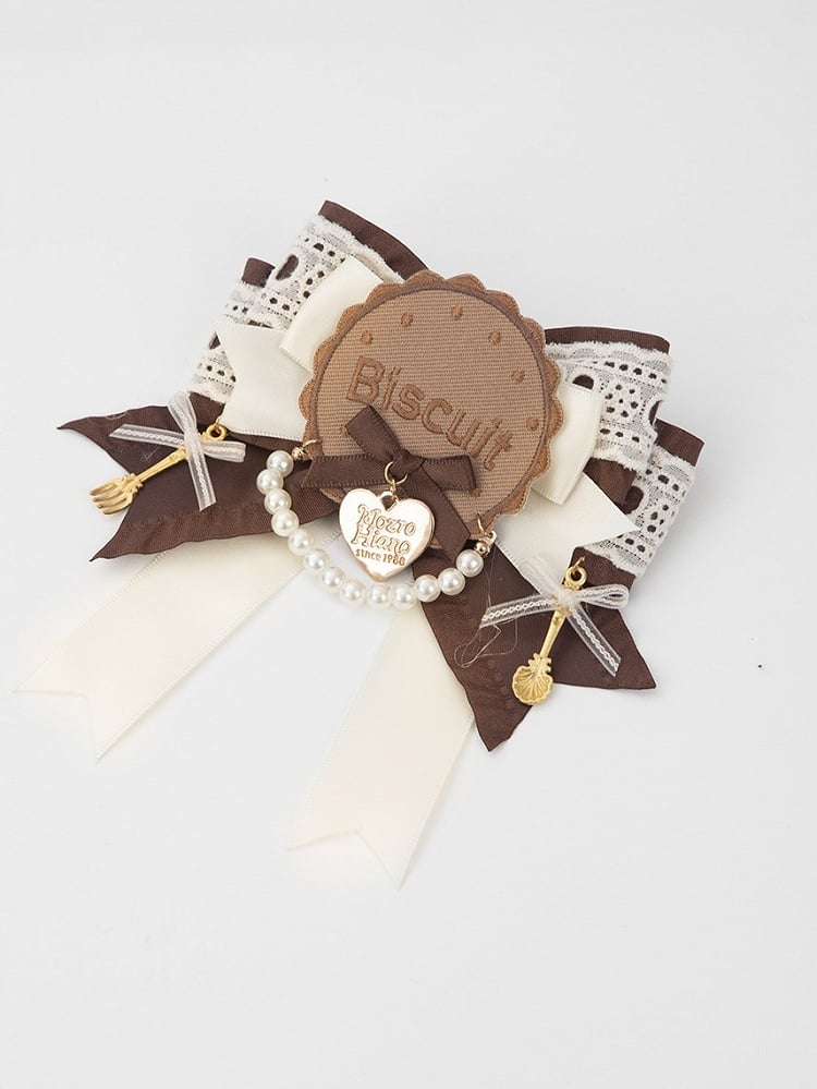 Lolita Sweet Hairclip/Brooch Brown White Party Tea Style Bowknot