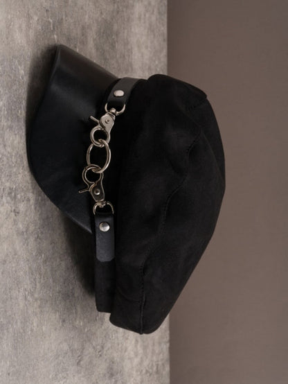 Gothic Black Design Buckles Hat Beret