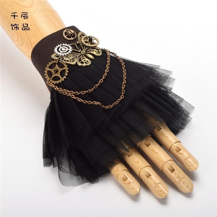 スチームパンク ロリータ バタフライギア ブラック リストカフ