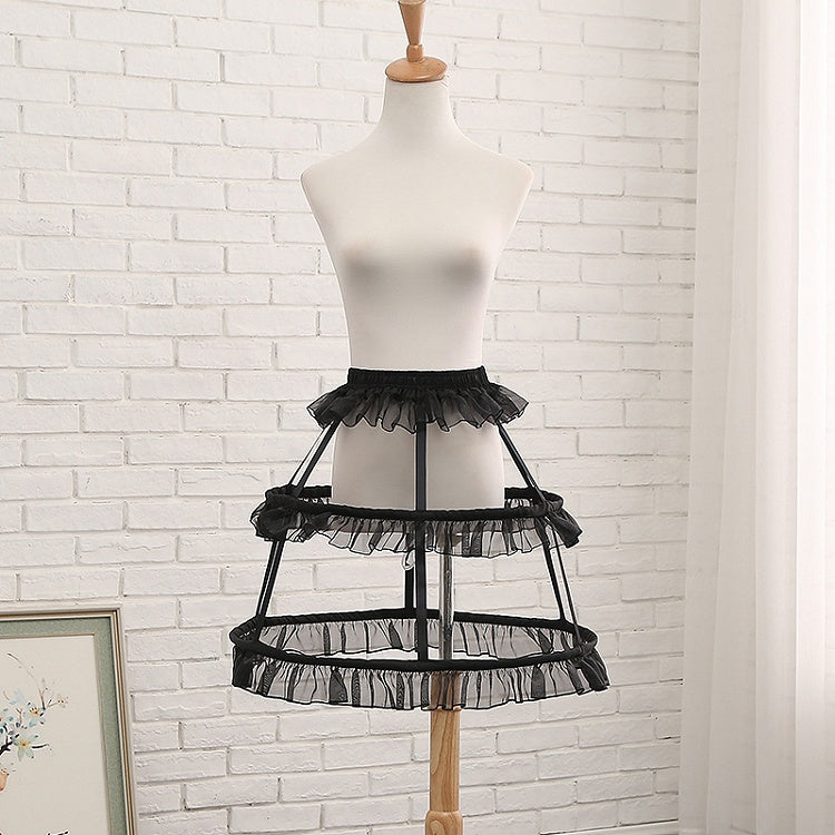 Adjustable Birdcage Fishbone Petticoat with Elastic Waist & Hollow Design in Black - Manilo