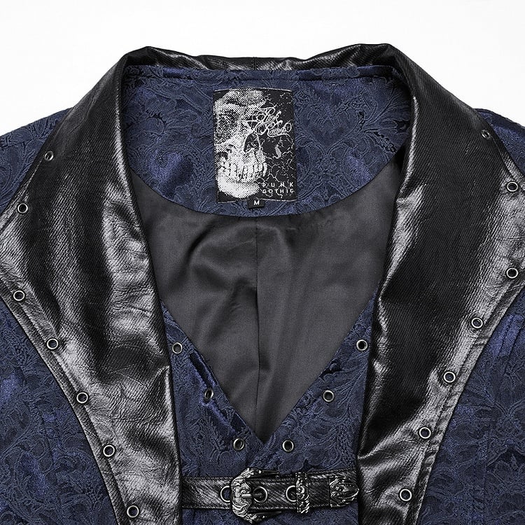 Black Blue Men's Gothic Jacquard Lapel Vest