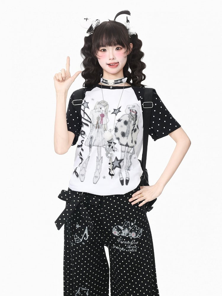 Monochrome Pixel-Printed Tee with Retro Graphic - Languid Park