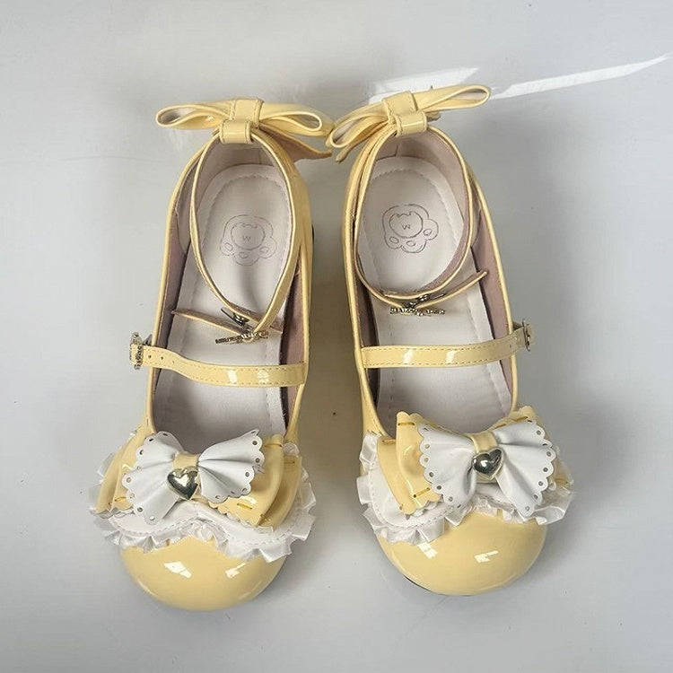 Sweet Mary Lolita Decor Bows Heel with Yellow Mid-heel Janes Bear