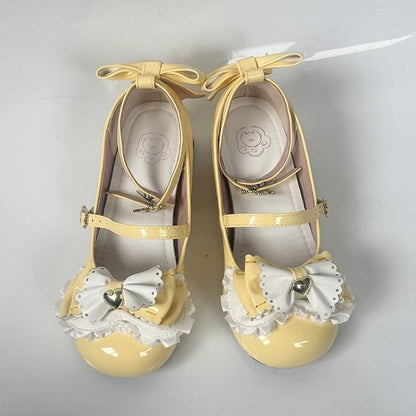 Sweet Mary Lolita Decor Bows Heel with Yellow Mid-heel Janes Bear