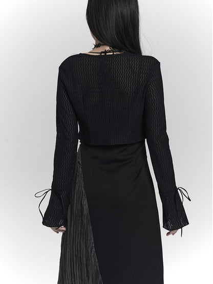 Cardigan Cropped Tie-Front Tie Details Gothic with Wrist Black