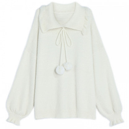 Weißer Pullover mit Pompons-Dekor