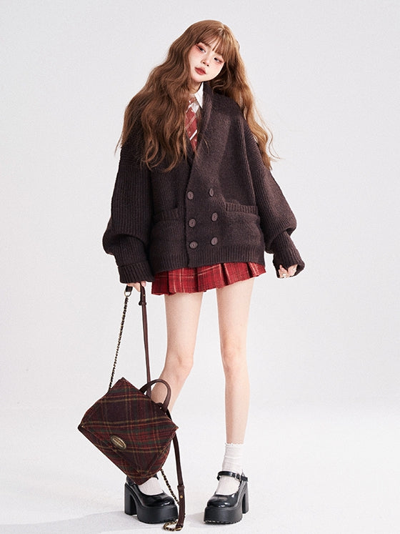 スカート チェック柄 プリーツスタイル ボックス プレッピー レッド