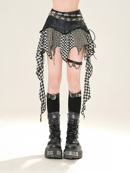 ブラックハンカチヘムチェックスカート