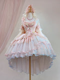 Hem Short Pink Lolita with Embroidery Version High-low Dress Corset Hanayome Floral Waist Layered