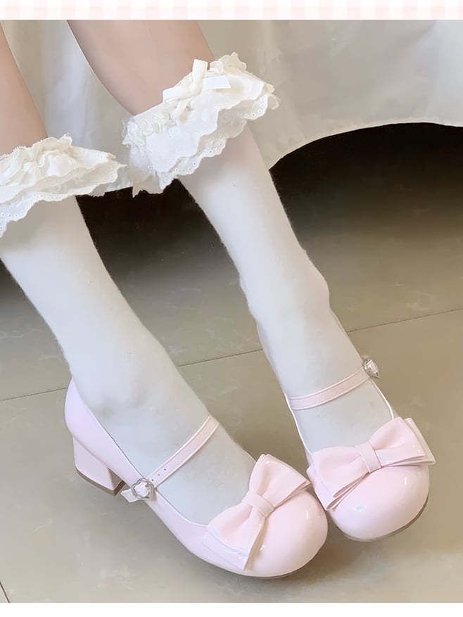 - Pink Lolita Janes Toe Round PU Mary Sweet