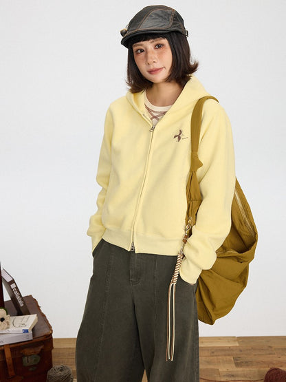 Zipper Placket Yellow Hoodie Kawaii Double-Pull