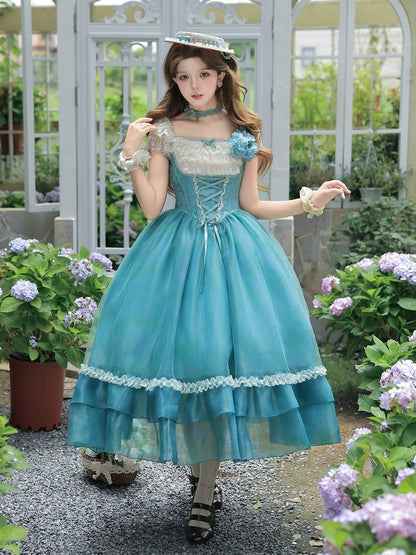 Blue Bow Mini Hat with Lace Trim - With PUJI