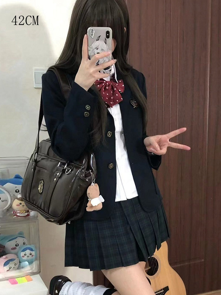 Length 42CM/45CM/55CM/65CM Plaid Uniform Pleated Skirt JK Green Pattern