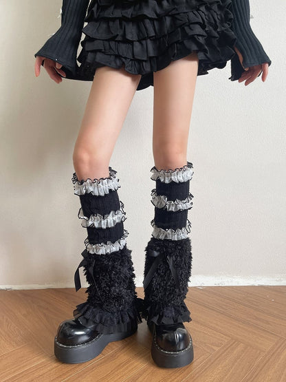 3-Layer Lace Leg Trim Pink Warmers Black White/White