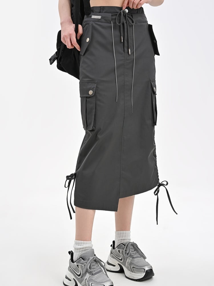 Waist and Gray Drawstring Cargo Skirt Hem Asymmetrical Bittersweet