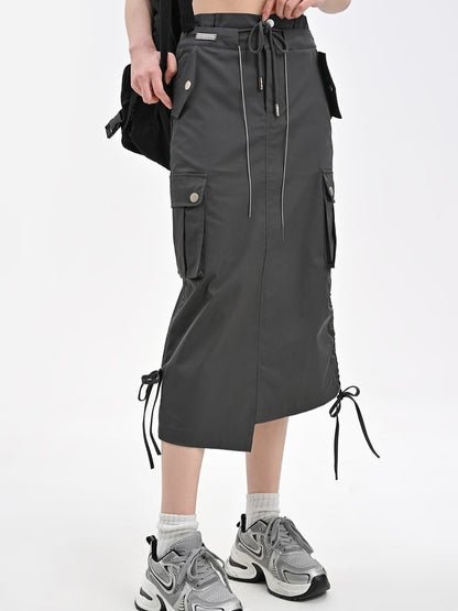 Waist and Gray Drawstring Cargo Skirt Hem Asymmetrical Bittersweet