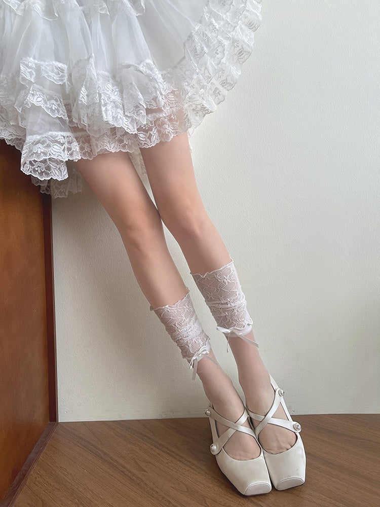Lace Calf White Semi-sheer Ruffled Socks