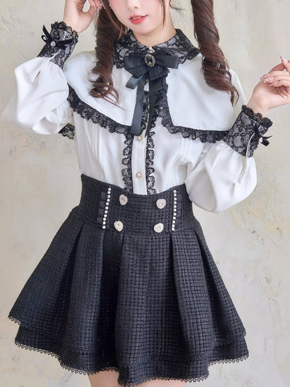 ツイードウエストの黒スカート ジライケイ ハートラインストーン ハイ