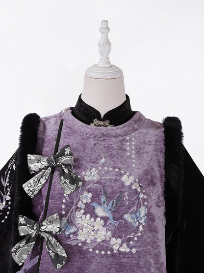 Bow-Adorned Purple and Black Vest in Chinese Style - Han Ru Chu Hanfu &amp; Han-Element Studi