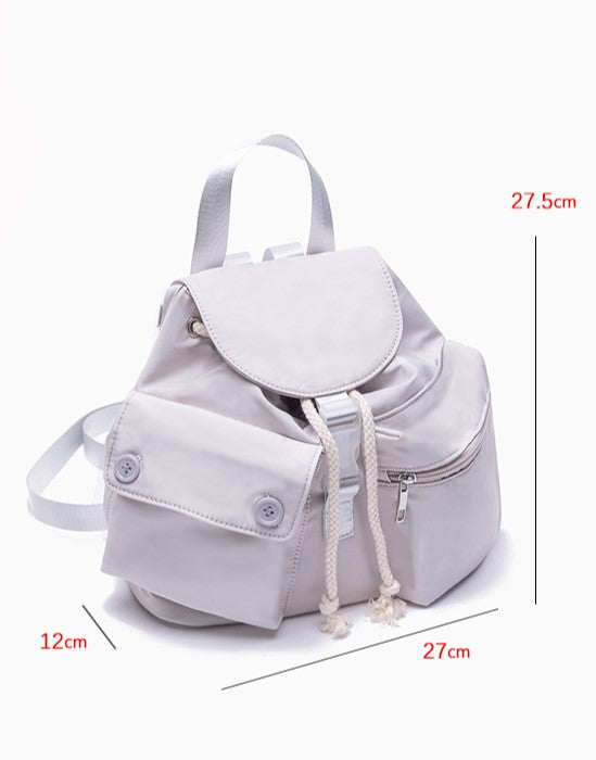 Chic Grey Drawstring Backpack With Flap Closure