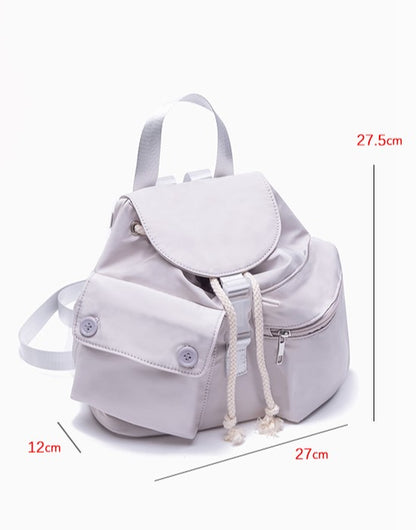 Chic Grey Drawstring Backpack With Flap Closure