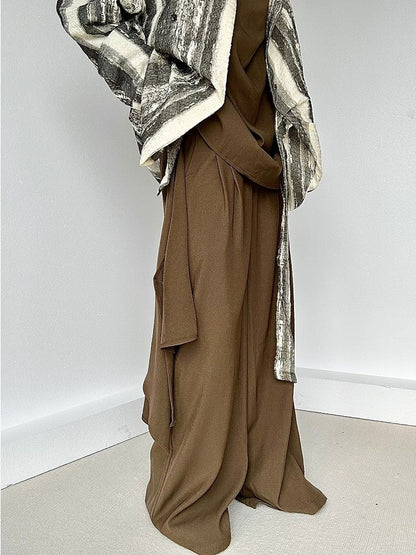 Front Slant Pants Design Wide-leg Coffee Brown with Lolita High-waist Ouji Pockets