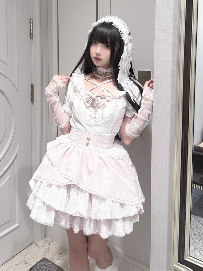 Ryousangata White & Pink Lace Bow Blouse - Jiuniang Cherry