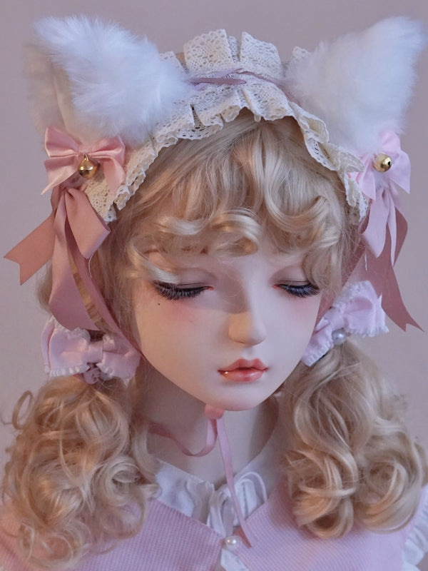 Ear Hairband Lace Details Trim Fox White Bowknot