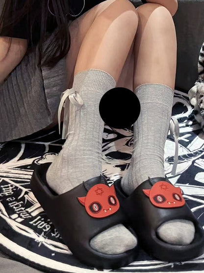 With Slippers Red Applique Gothic Black Summer Devil